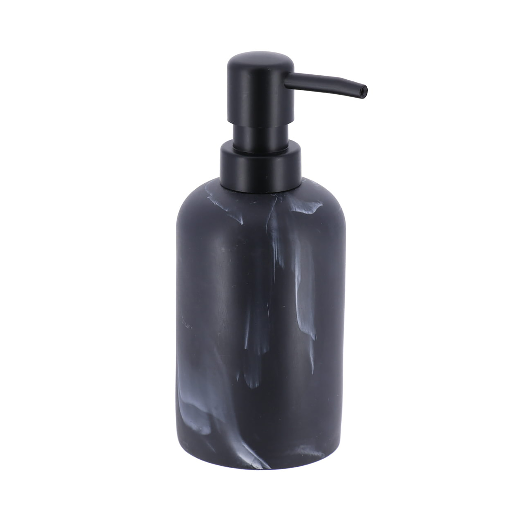 Black marble soap dispenser with black pump front view