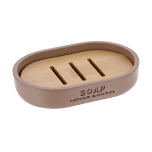 Cappuccino soap dish with bamboo insert for bar soap storage