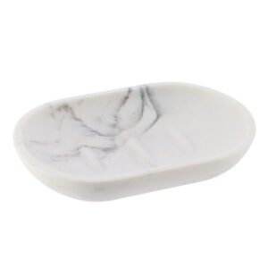 White marble soap dish front view with textured base