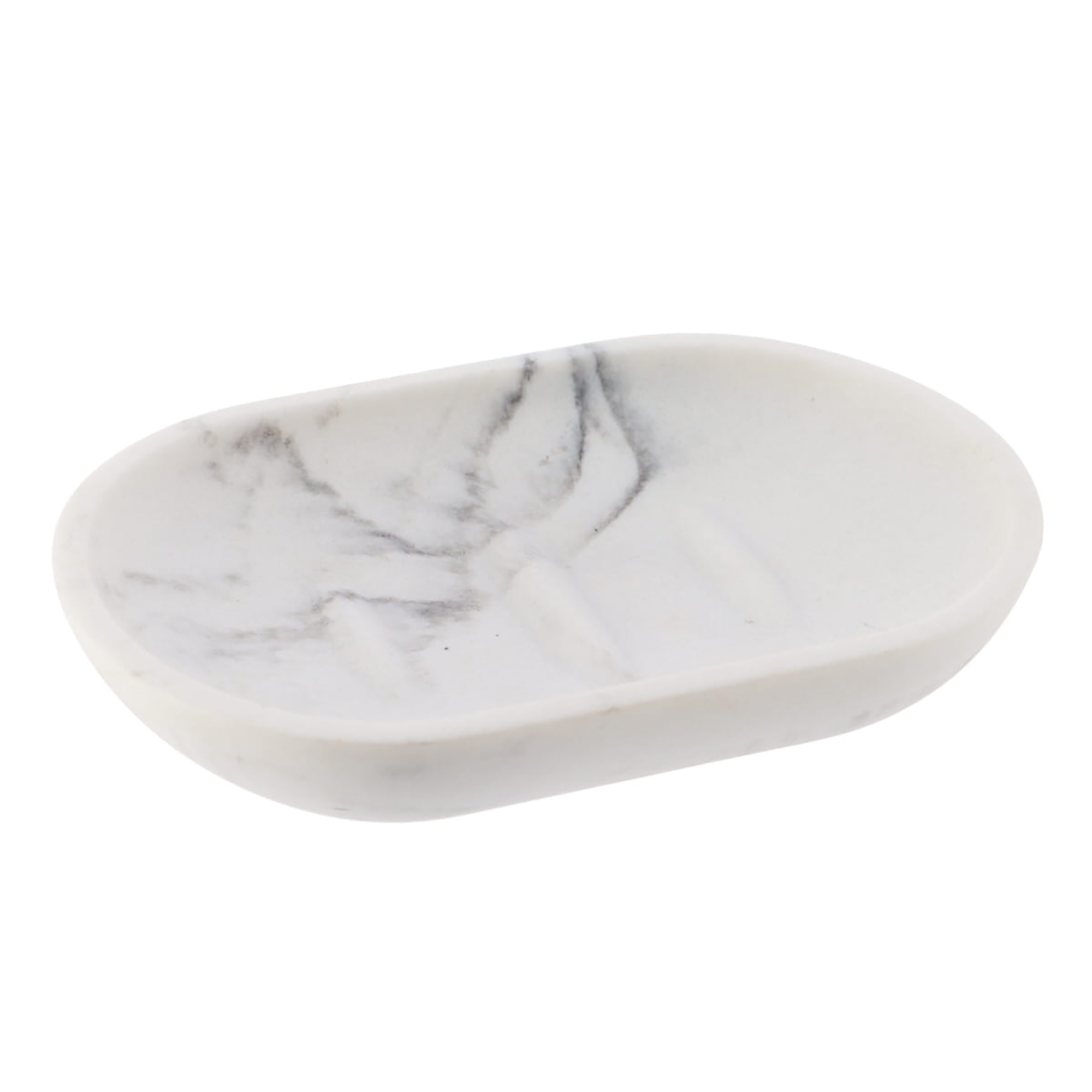 White marble soap dish front view with textured base