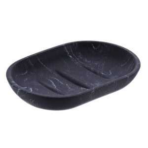 Black marble soap dish front view with textured base