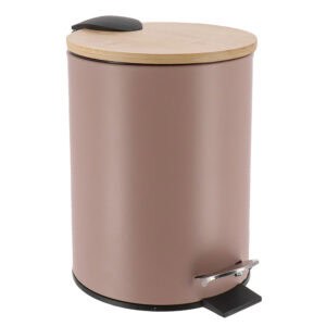 Cappuccino trash can with bamboo lid and pedal for small spaces