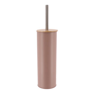 Cappuccino toilet brush holder with bamboo lid and stainless steel handle, neutral modern style