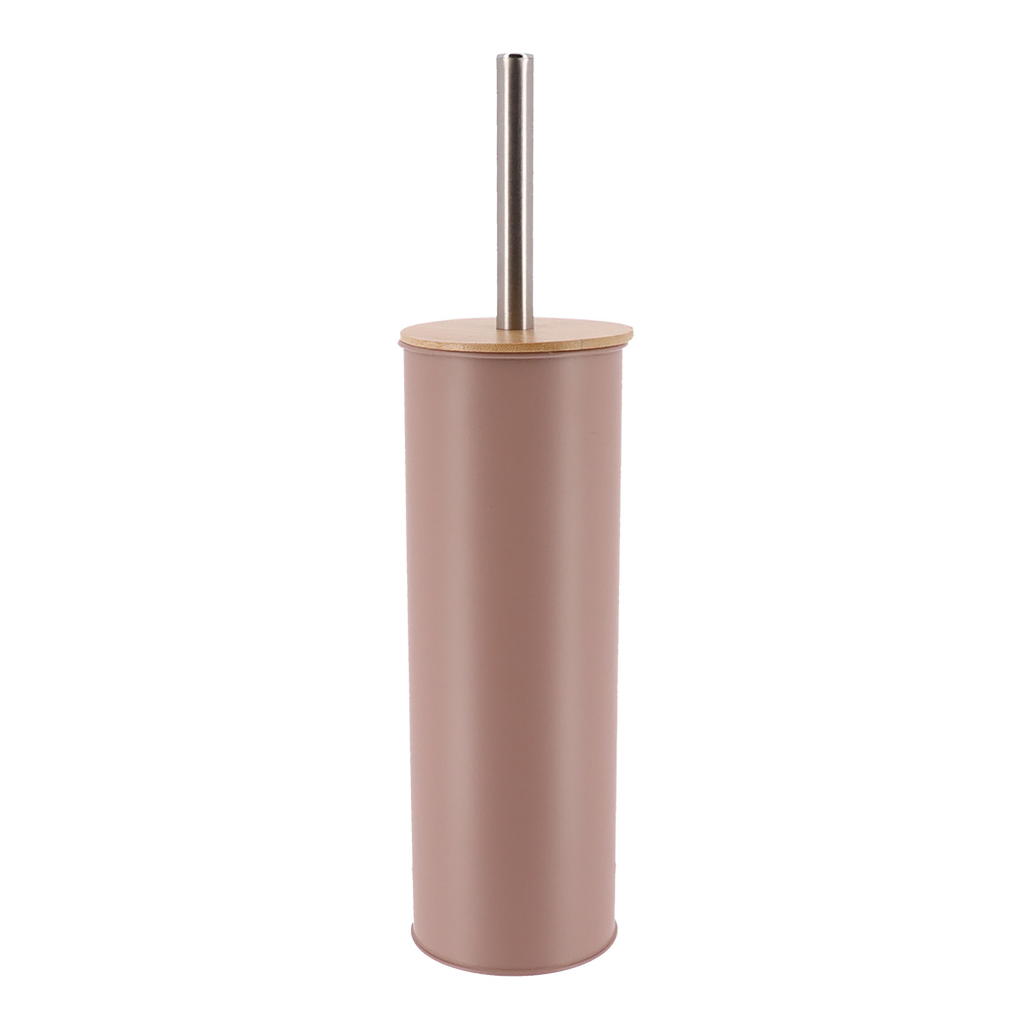 Cappuccino toilet brush holder with bamboo lid and stainless steel handle, neutral modern style