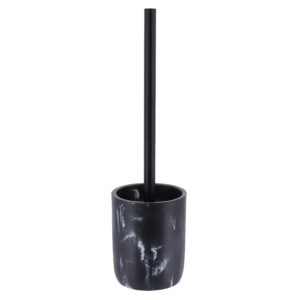 Black marble toilet brush holder front view with black handle