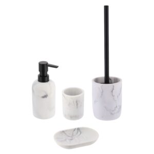 White marble 4-piece bathroom set front view