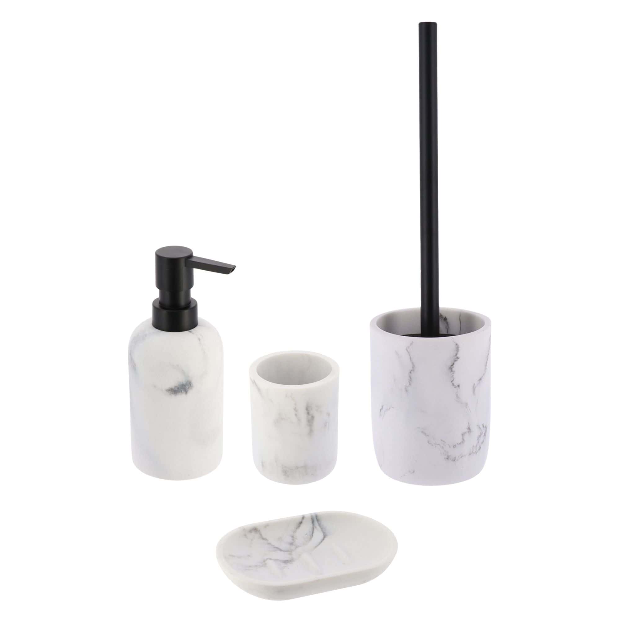 White marble 4-piece bathroom set front view