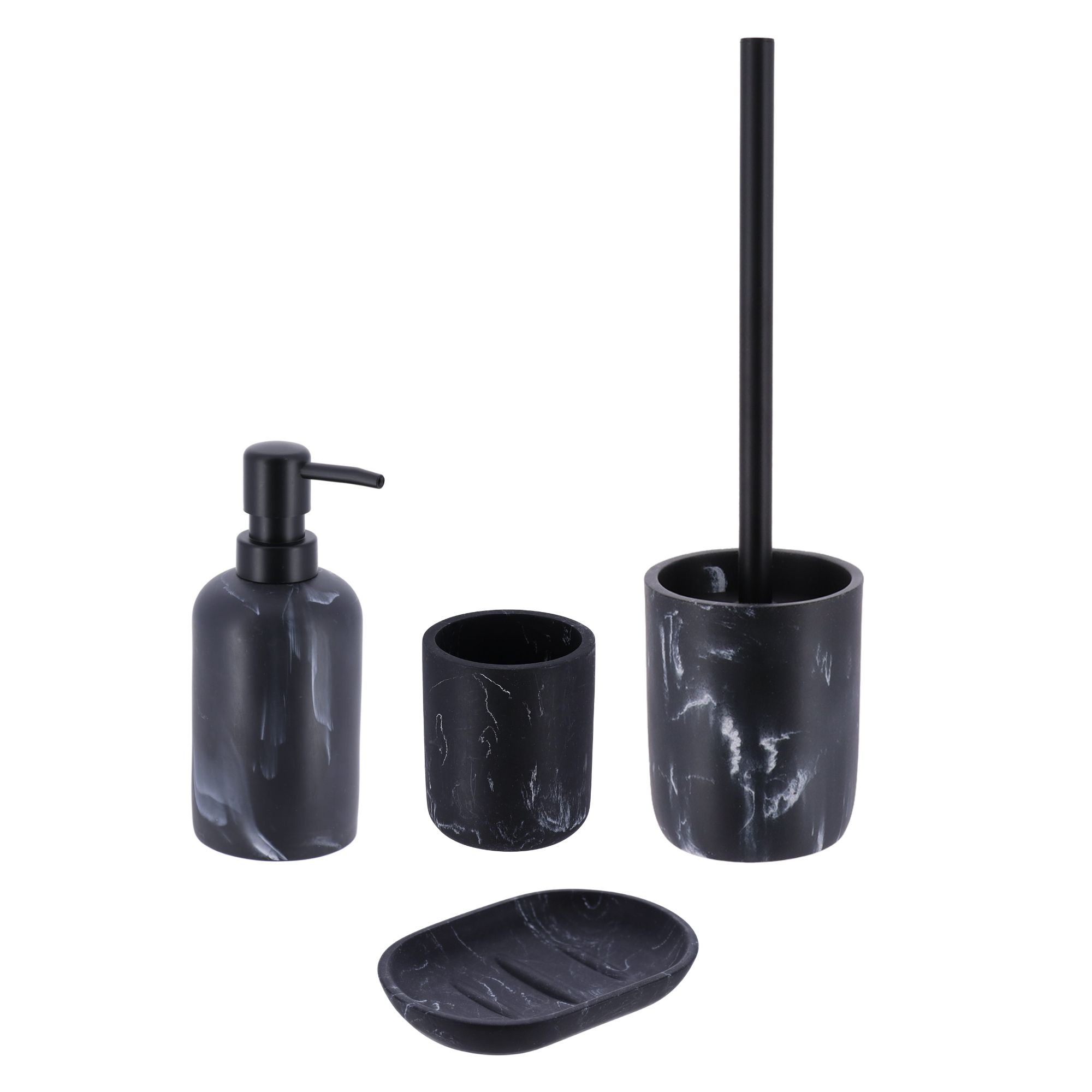 Black marble 4-piece bathroom set front view