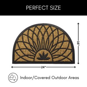 Doormat size chart showing 24x16 inches for indoor or covered outdoor use