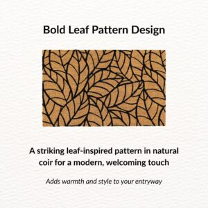 Close-up of black leaf design on coir mat, a stylish choice for front door decor