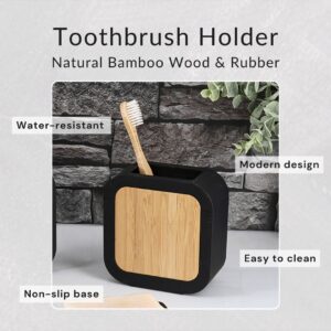 Toothbrush holder features text overlay: water-resistant, easy to clean, non-slip base
