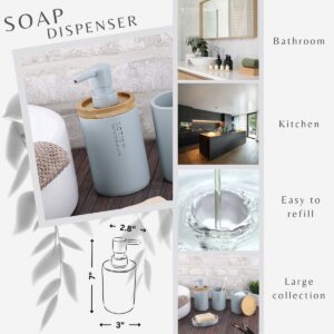 Dispenser bottle for bathroom or kitchen with bamboo accent lid