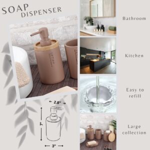 Dispenser bottle for bathroom or kitchen with bamboo accent lid
