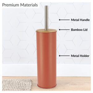 Diagram showing metal handle, bamboo lid, and metal holder on terracotta toilet brush
