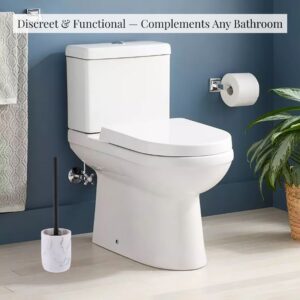 Toilet brush holder from set shown beside toilet