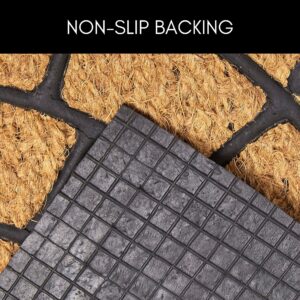 Close-up of rubber non-slip backing and natural coir fibers