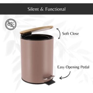 Silent pedal trash bin with soft closing bamboo lid in cappuccino finish