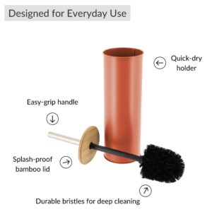 Features diagram of terracotta toilet brush with bamboo lid and metal handle