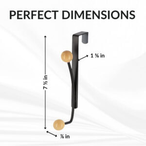 "Dimensions diagram: matte black over-the-door hook, 7½ in tall, 1⅝ in wide, ⅞ in deep"