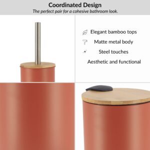 Terracotta bathroom set design with bamboo lids, stainless steel accents for a cohesive modern style