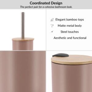 Cappuccino bathroom set design with bamboo lids, stainless steel accents for a modern coordinated look