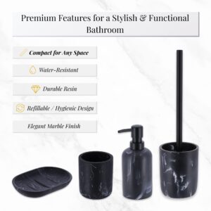 Features overview of black marble bathroom set