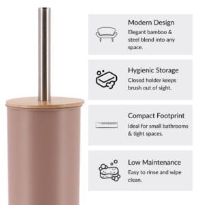 Cappuccino toilet brush details with modern design, hygienic storage, compact footprint, low maintenance