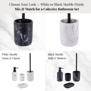 White and black marble toilet brush holder options for mix and match bathroom sets