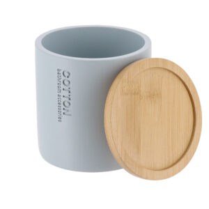 Cotton jar close-up with bamboo lid off