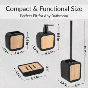 Product dimensions graphic showing compact sizes of each bathroom accessory in the set