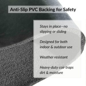 Anti-slip PVC backing detail on compass rose doormat for indoor and outdoor use, designed for safety
