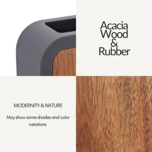Material details: acacia wood and rubber with natural shade variations