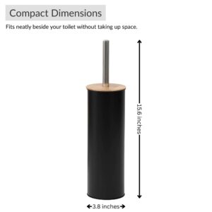 Black toilet brush size chart showing height and width, fits small spaces