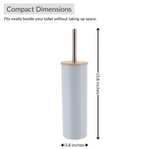 Light blue toilet brush size chart showing height and width, ideal for small spaces