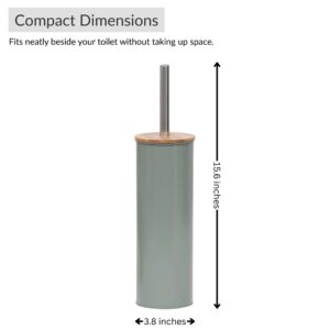 Green toilet brush size chart showing height and width, compact for small spaces