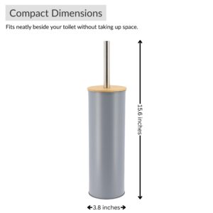 Gray toilet brush size chart showing height and width, compact for small spaces