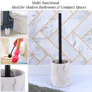 White marble toilet brush holder multifunctional design for modern and compact bathrooms