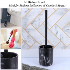 Black marble toilet brush holder multifunctional design for modern and compact bathrooms