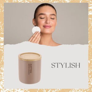 Woman using pad with cappuccino jar