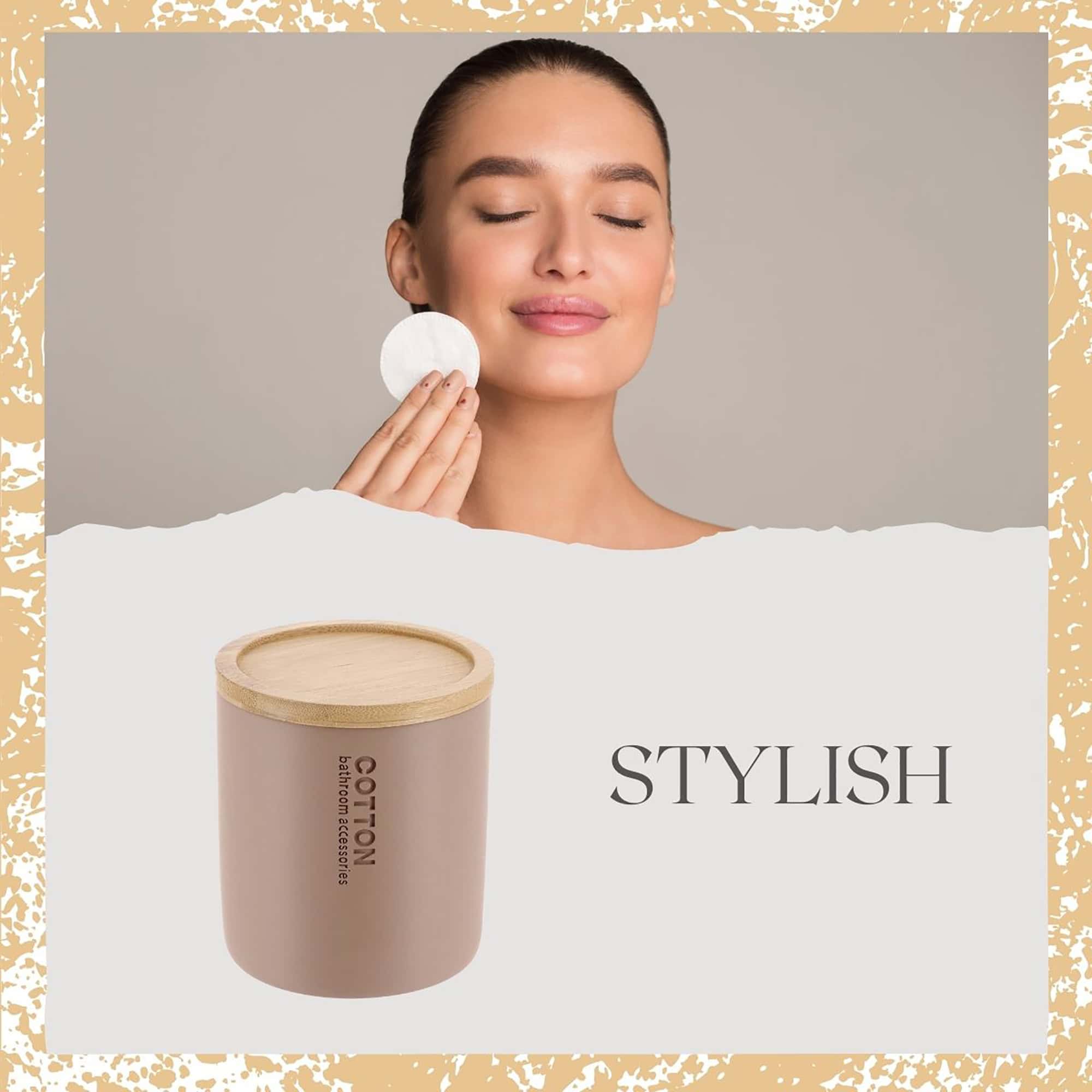 Woman using pad with cappuccino jar