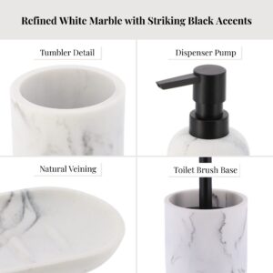 Close-up details of marble texture and black accents