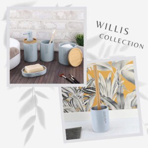 Willis collection matching light blue accessories set with trash can