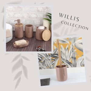 Willis collection matching cappuccino accessories set with trash can