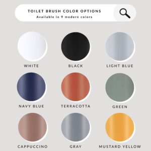 Color options for toilet brush: terracotta, white, black, light blue, navy blue, green, cappuccino, gray, mustard yellow