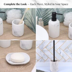 Each accessory styled individually in bathroom setup