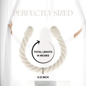 "Rope tieback size diagram showing 14-inch total length and 0.12-inch thickness"