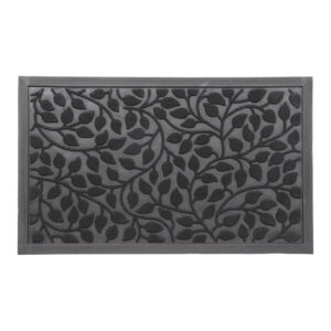 Rubber doormat with black leaf pattern – top view on white background