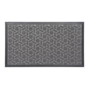 Rubber doormat with gray geometric cube pattern – top view