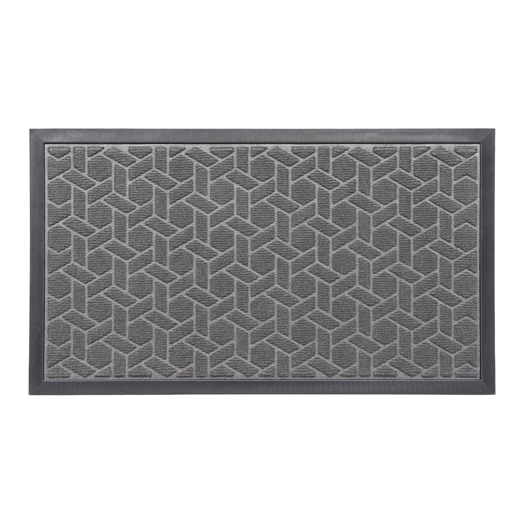 Rubber doormat with gray geometric cube pattern – top view