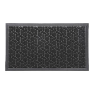 Rubber doormat with black geometric cube pattern – top view